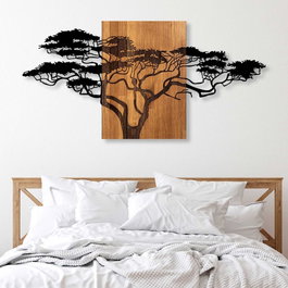 Wallity Acacia Tree - 329 Escultura de Pared de Madera y Metal en Negro y Nogal